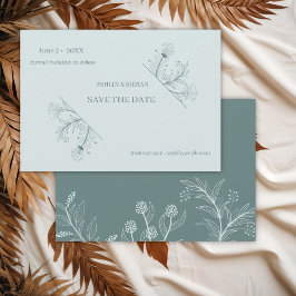 Elegante Floral Blauwgroen bruiloft Save the Date