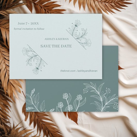 Elegante Floral Blauwgroen bruiloft Save the Date