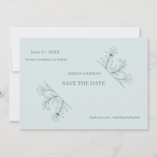 Elegante Floral Blauwgroen bruiloft Save the Date (Voorkant)