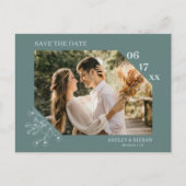Elegante Floral Blauwgroen bruiloft Save the Date Briefkaart (Voorkant)