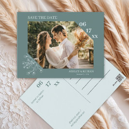 Elegante Floral Blauwgroen bruiloft Save the Date Briefkaart