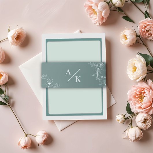 Elegante Floral Blauwgroen bruiloft Uitnodigingen Wikkel