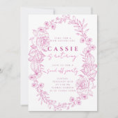 Elegante floral blush roze pensioen uitnodiging (Voorkant)