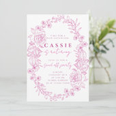 Elegante floral blush roze pensioen uitnodiging (Staand voorkant)
