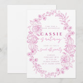 Elegante floral blush roze pensioen uitnodiging (Voorkant / Achterkant)