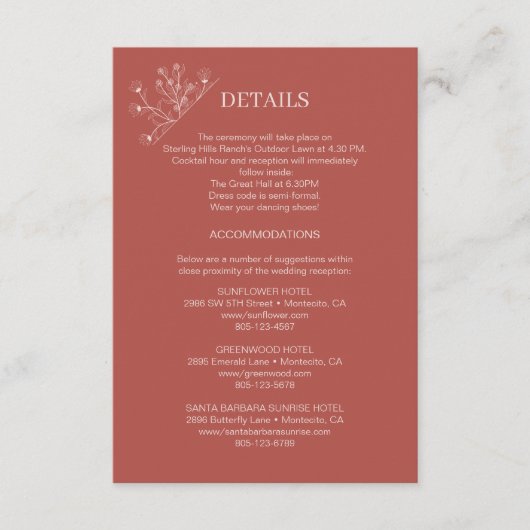 Elegante Floral Boho bruiloft details Informatiekaartje (Voorkant)