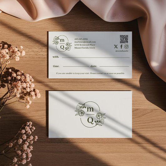 Elegante Floral Botanical Monogram Crest Logo Bran Afsprakenkaartje