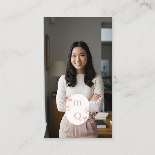 Elegante Floral Botanical Monogram Crest Logo Bran Visitekaartje (Voorkant)