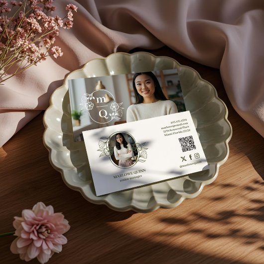 Elegante Floral Botanical Monogram Crest Logo Bran Visitekaartje