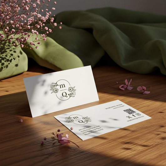 Elegante Floral Botanical Monogram Crest Logo Bran Visitekaartje