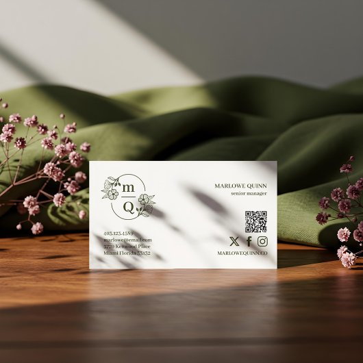 Elegante Floral Botanical Monogram Crest Logo Bran Visitekaartje