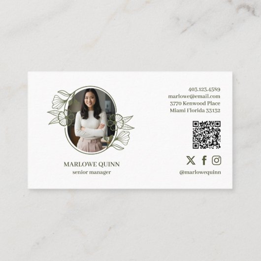 Elegante Floral Botanical Monogram Crest Logo Bran Visitekaartje (Achterkant)