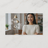 Elegante Floral Botanical Monogram Crest Logo Bran Visitekaartje (Voorkant)
