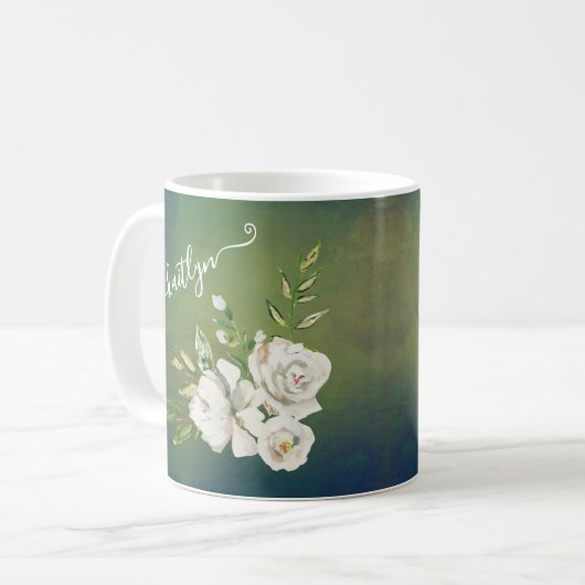 Elegante Floral Botanical Script Voornaam Koffiemok (Voorkant links)
