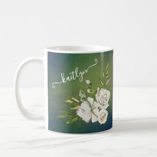 Elegante Floral Botanical Script Voornaam Koffiemok (Links)