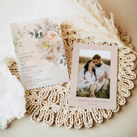 Elegante Floral Botanische Bruiloft Uitnodiging