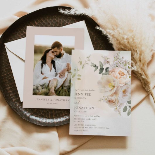 Elegante Floral Botanische Bruiloft Uitnodiging