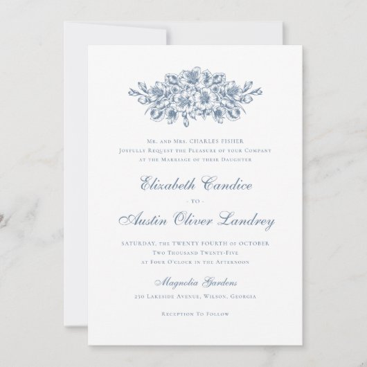 Elegante Floral  Botanische Classic Bruiloft Kaart (Voorkant)