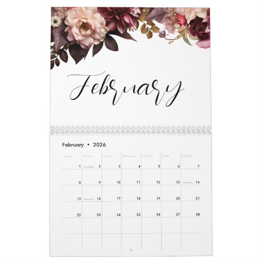 Elegante Floral Botanische Kalender (Feb 2026)