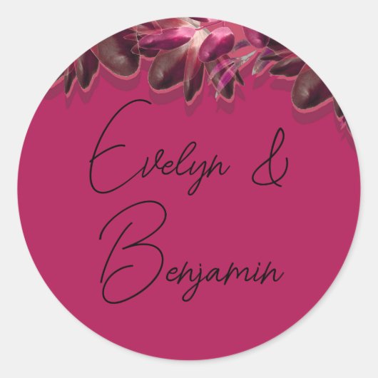 Elegante Floral Bourgogne Ronde Sticker (Voorkant)