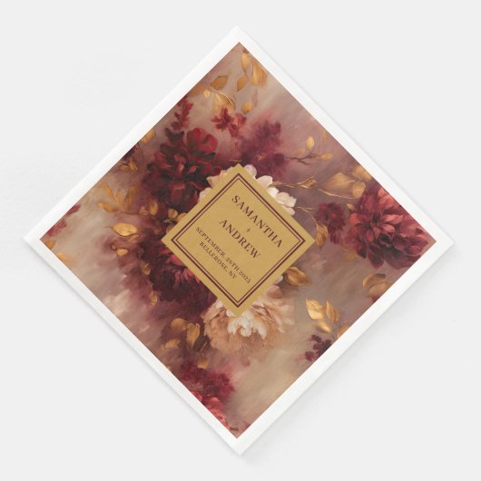 Elegante Floral Bourgondië Blush Gold bruiloft ser Servet (Hoek)