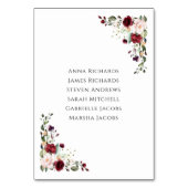 Elegante Floral Bourgondië bruiloft receptie zitpl Kaart (Achterkant)