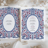 Elegante Floral Bourgondië en Navy bruiloft Kaart