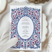 Elegante Floral Bourgondië en Navy bruiloft Kaart