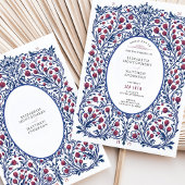 Elegante Floral Bourgondië en Navy bruiloft Kaart