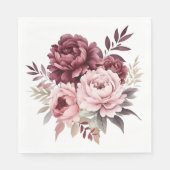 Elegante Floral Bourgondië Waterverf pioen bruilof Servet (Voorkant)