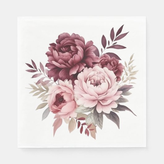 Elegante Floral Bourgondië Waterverf pioen bruilof Servet (Voorkant)