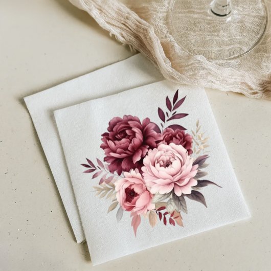 Elegante Floral Bourgondië Waterverf pioen bruilof Servet