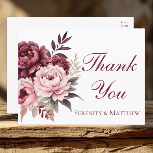 Elegante Floral Bourgondische pioenroos bruiloft D Briefkaart