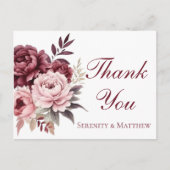 Elegante Floral Bourgondische pioenroos bruiloft D Briefkaart (Voorkant)