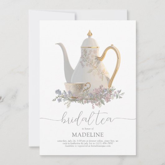 Elegante Floral Bridal Tea Bridal Shower Uitnodigi Kaart (Voorkant)