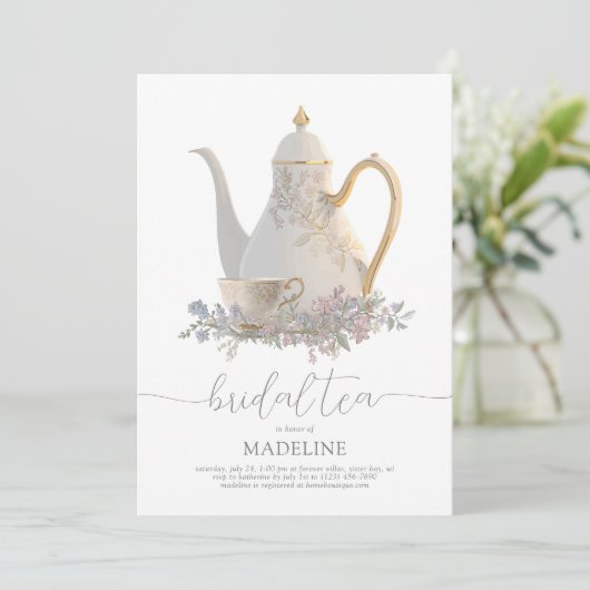 Elegante Floral Bridal Tea Bridal Shower Uitnodigi Kaart (Staand voorkant)