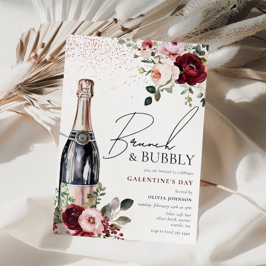 Elegante Floral Brunch en Bubbly Galentines Kaart