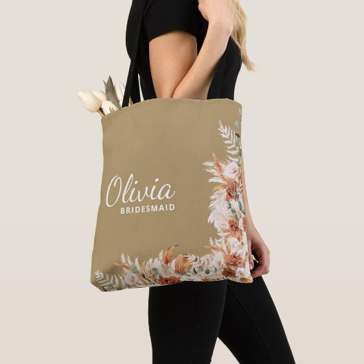 Elegante Floral Burlap bruidsmeisje geschenken Tote Bag