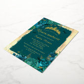 Elegante Floral Butterfly Gold Blauwgroen Quincean Folie Uitnodiging (Gedraaid)