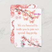 Elegante Floral & Butterfly Wedding Invitation Kaa Kaart (Voorkant / Achterkant)