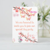 Elegante Floral & Butterfly Wedding Invitation Kaa Kaart (Staand voorkant)