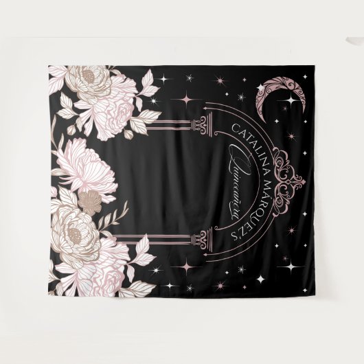 Elegante Floral Celestial Moon Stars Quinceañera Wandkleed (Voorkant (horizontaal))