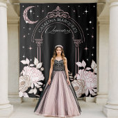 Elegante Floral Celestial Moon Stars Quinceañera Wandkleed