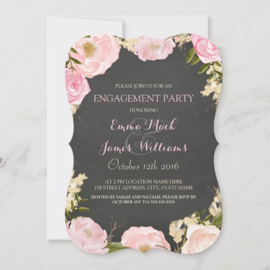Elegante Floral Chalkboard Engagement Party Uitnod Kaart (Voorkant)