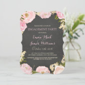 Elegante Floral Chalkboard Engagement Party Uitnod Kaart (Staand voorkant)