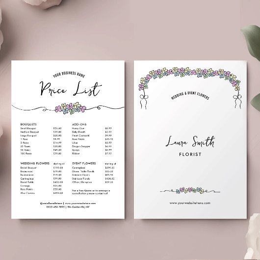 Elegante Floral Chic Bloemist Zakelijke prijslijst