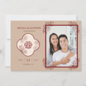Elegante Floral Chinese bruiloft foto Save the Dat Date (Voorkant)
