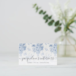 Elegante Floral Chinoiserie Blauw Wit Waterverf Visitekaartje