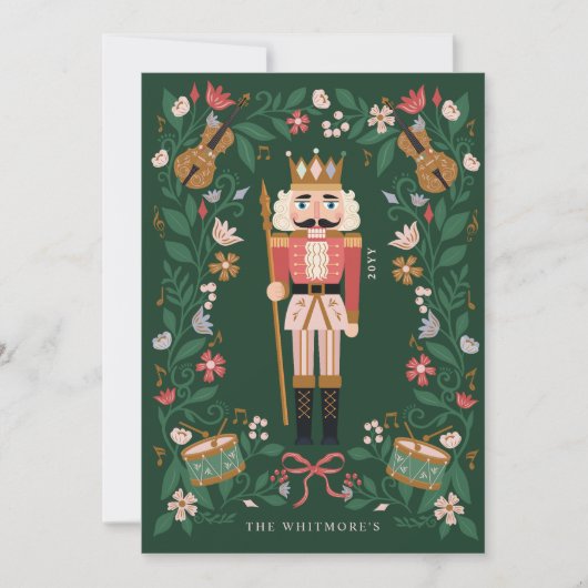 Elegante Floral Christmas Nutcracker Ballet Musica Feestdagenkaart (Voorkant)