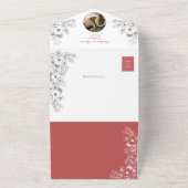 Elegante Floral Coral Wedding All In One Uitnodiging (Buitenkant)